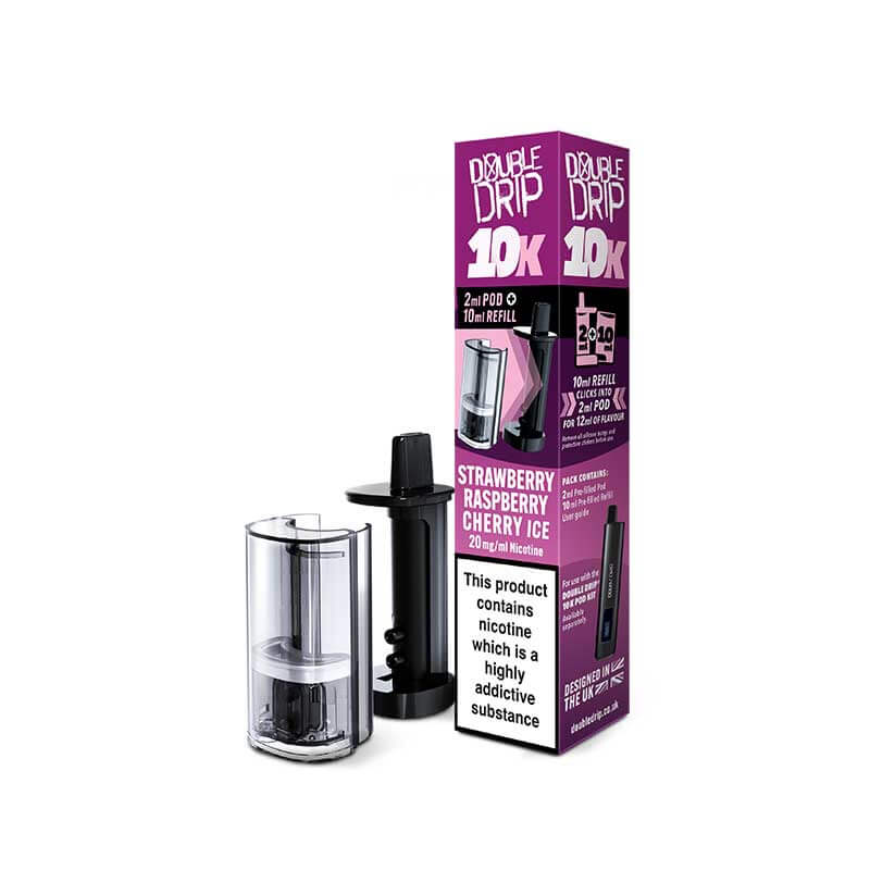 Double Drip 10K Strawberry Raspberry Cherry Ice Prefilled Vape Pods + Refill