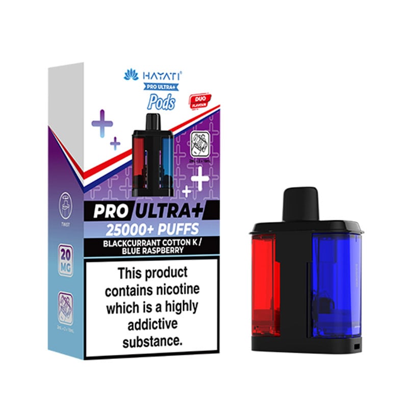 Hayati Pro Ultra Plus 25k Blackcurrant Cotton K / Blue Raspberry Prefilled Pod + Refill