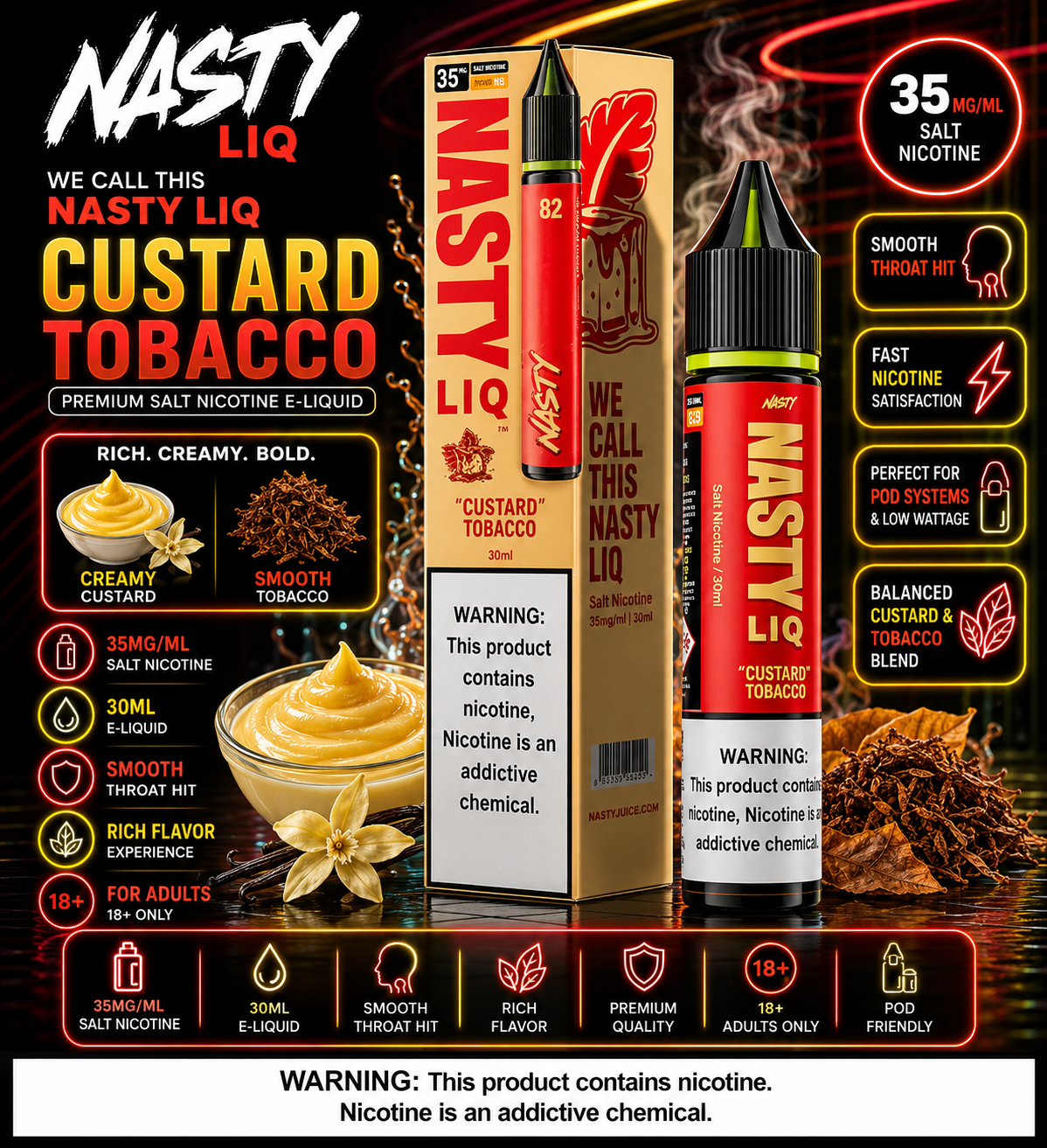 Custard Tobacco - Nasty Liq | 30ML Nic Salt Juice | 35MG, 50MG | Vape Mash India