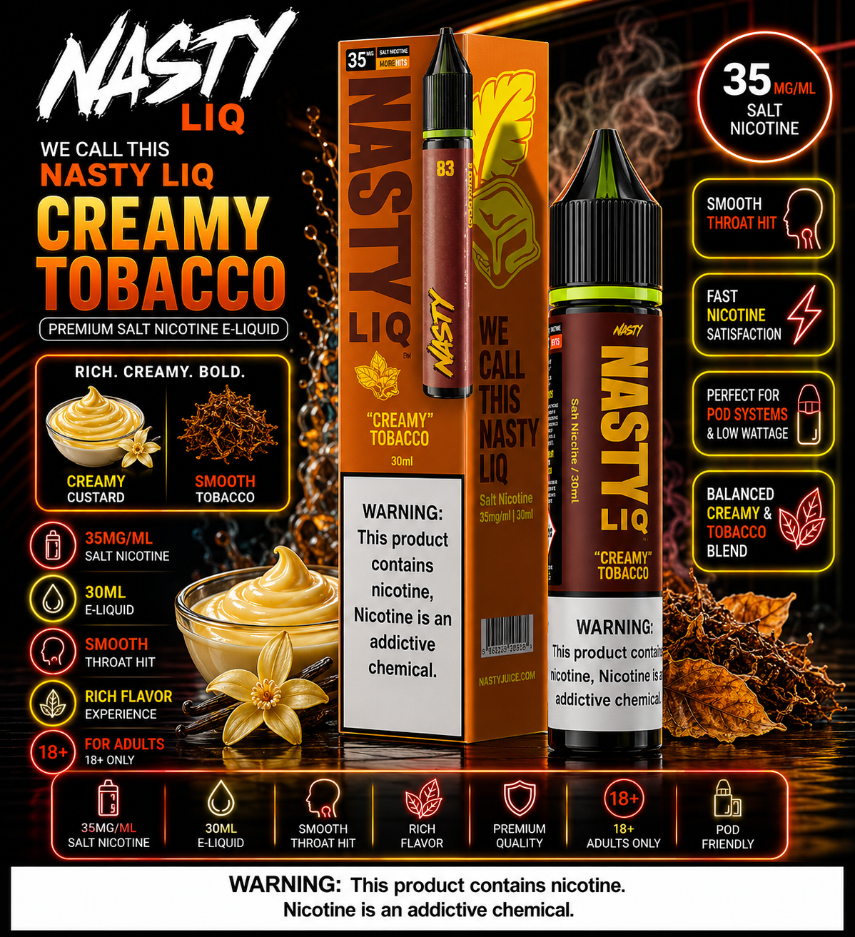 Creamy Tobacco - Nasty Liq | 30ML Nic Salt Juice | 35MG, 50MG | Vape Mash India
