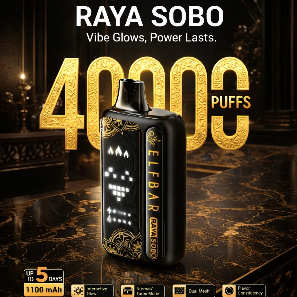 Elfbar Raya Sobo 40K Disposable Vape – 40,000 Puffs Rechargeable Vape with Dual Mesh Coil, Turbo Mode & Smart Display