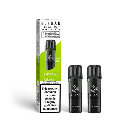Elf Bar 600 Lemon Lime Prefilled Vape Pods 20mg - 2PK