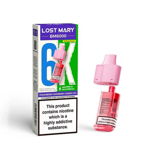 Lost Mary BM6000 Strawberry Raspberry Cherry Ice Prefilled Vape Pods - 20mg
