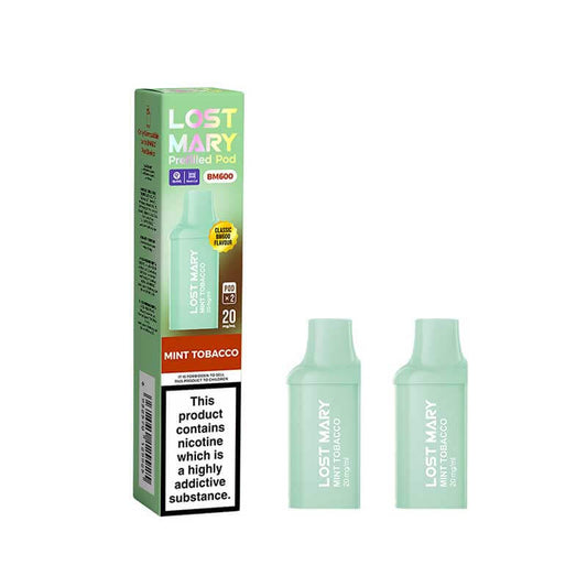 Lost Mary BM600 Mint Tobacco Prefilled Vape Pods 20mg - 2PK