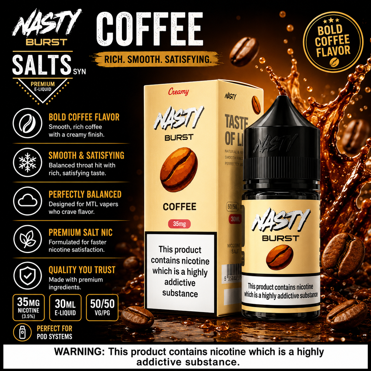 Coffee - Nasty Burst | 30ML Nic Salt Juice | 35MG, 50MG | Vape Mash India