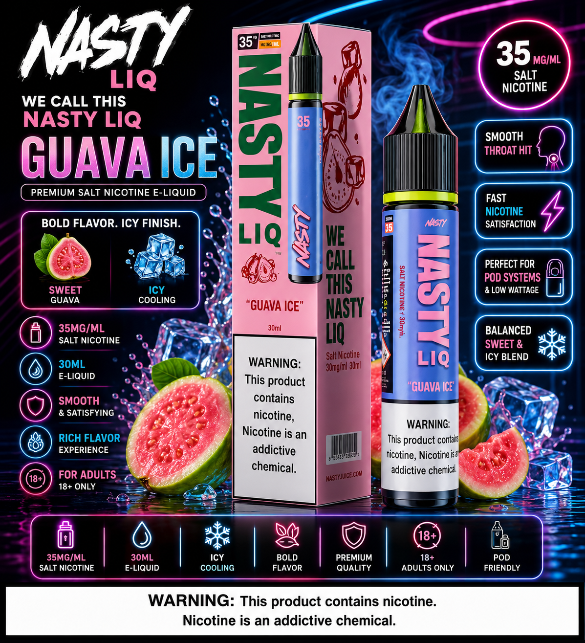 Guava Ice - Nasty Liq | 30ML Nic Salt Juice | 35MG | Vape Mash India
