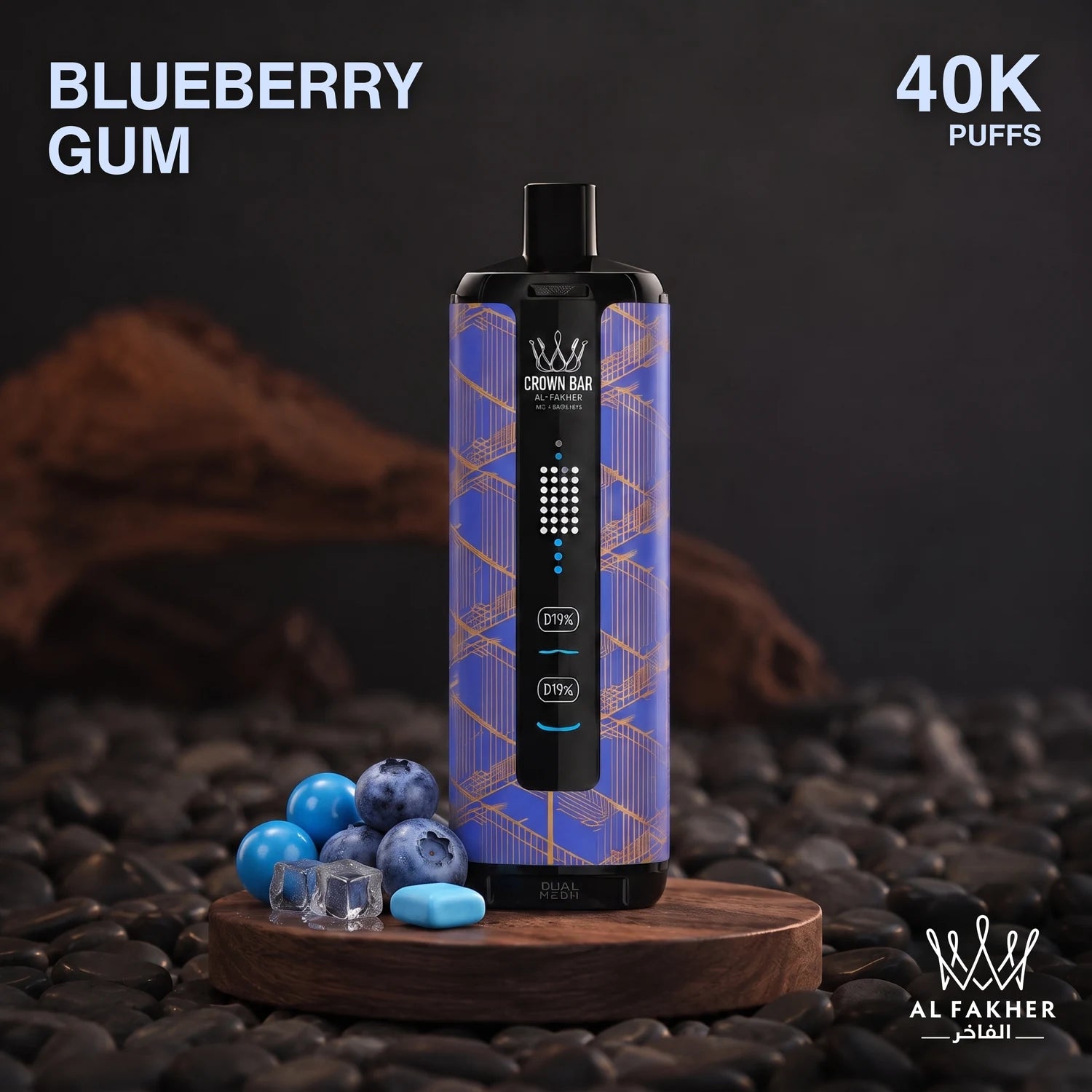 Al Fakher Crown Bar MegaMax 40K disposable vape - Blueberry Gum flavour