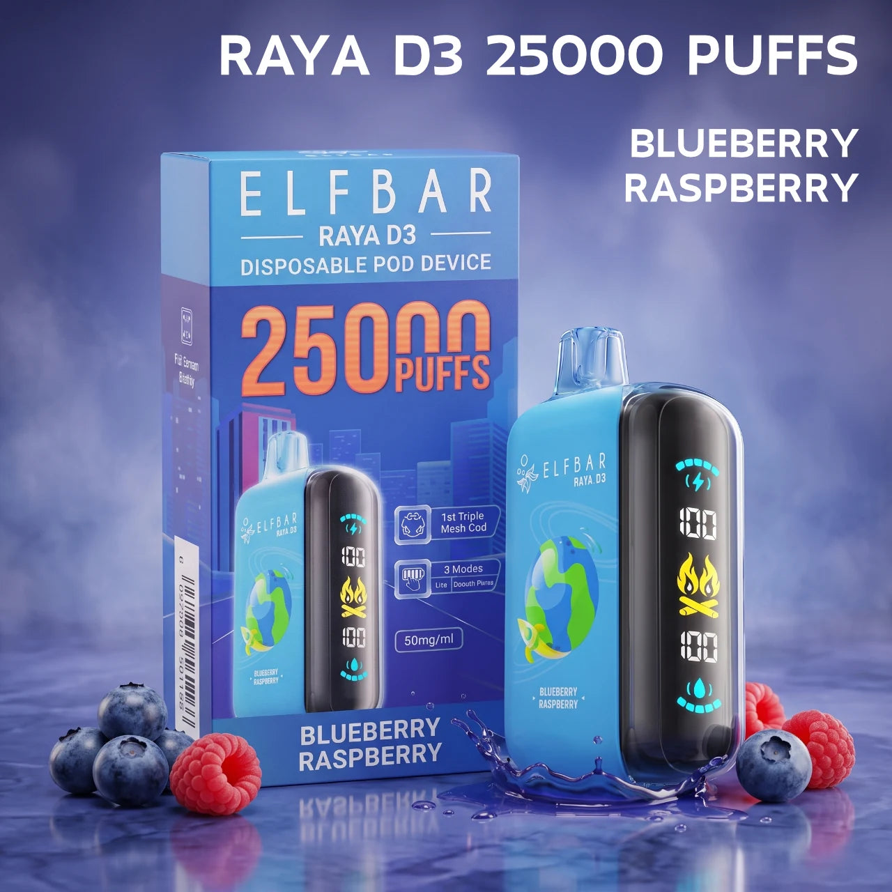 ELFBAR RAYA D3 25000 disposable vape - Blueberry Raspberry flavour