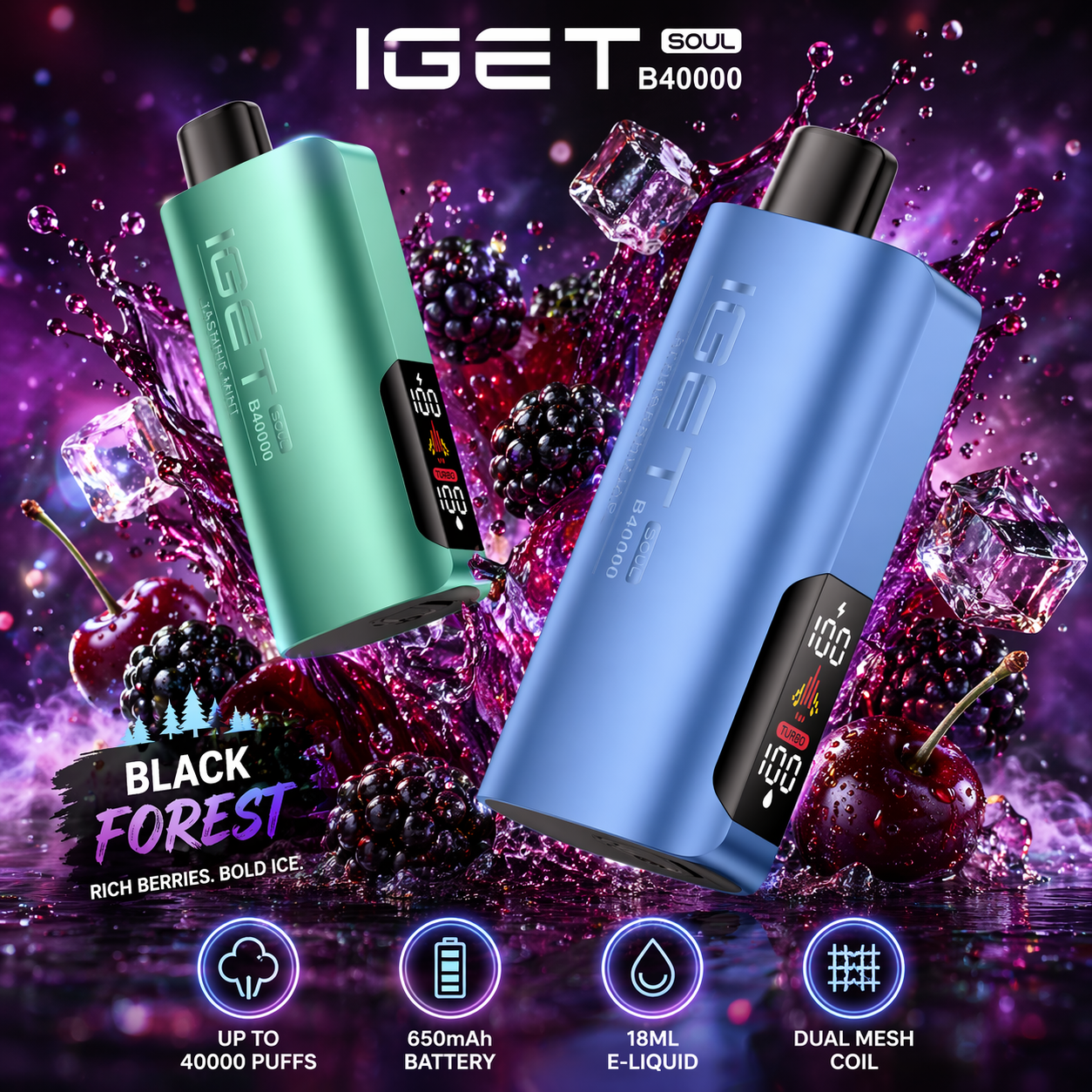 IGET Soul B40000 Disposable Vape – 40,000 Puffs Rechargeable Vape with Dual Modes (Regular & Turbo), Smart Display & Dual Mesh Coil