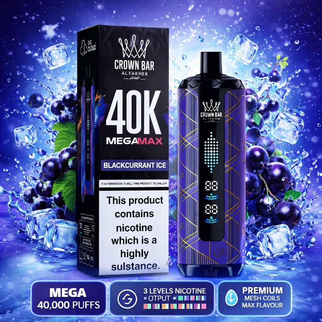 Al Fakher Crown Bar MegaMax 40K V2.0 Disposable Vape – 40,000 Puffs Rechargeable Shisha Vape with Dual Mesh Coil & LED Display