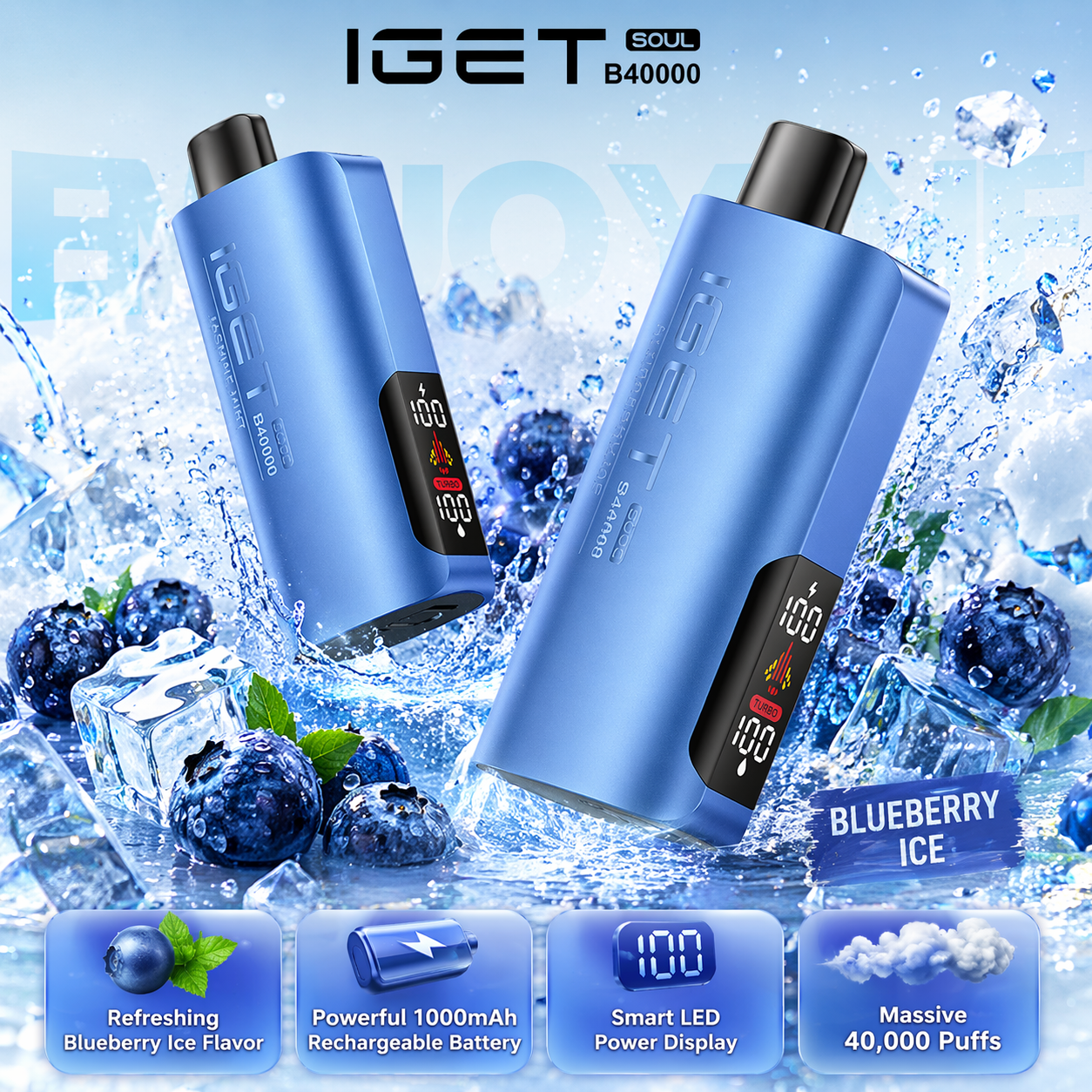 IGET Soul B40000 Disposable Vape – 40,000 Puffs Rechargeable Vape with Dual Modes (Regular & Turbo), Smart Display & Dual Mesh Coil