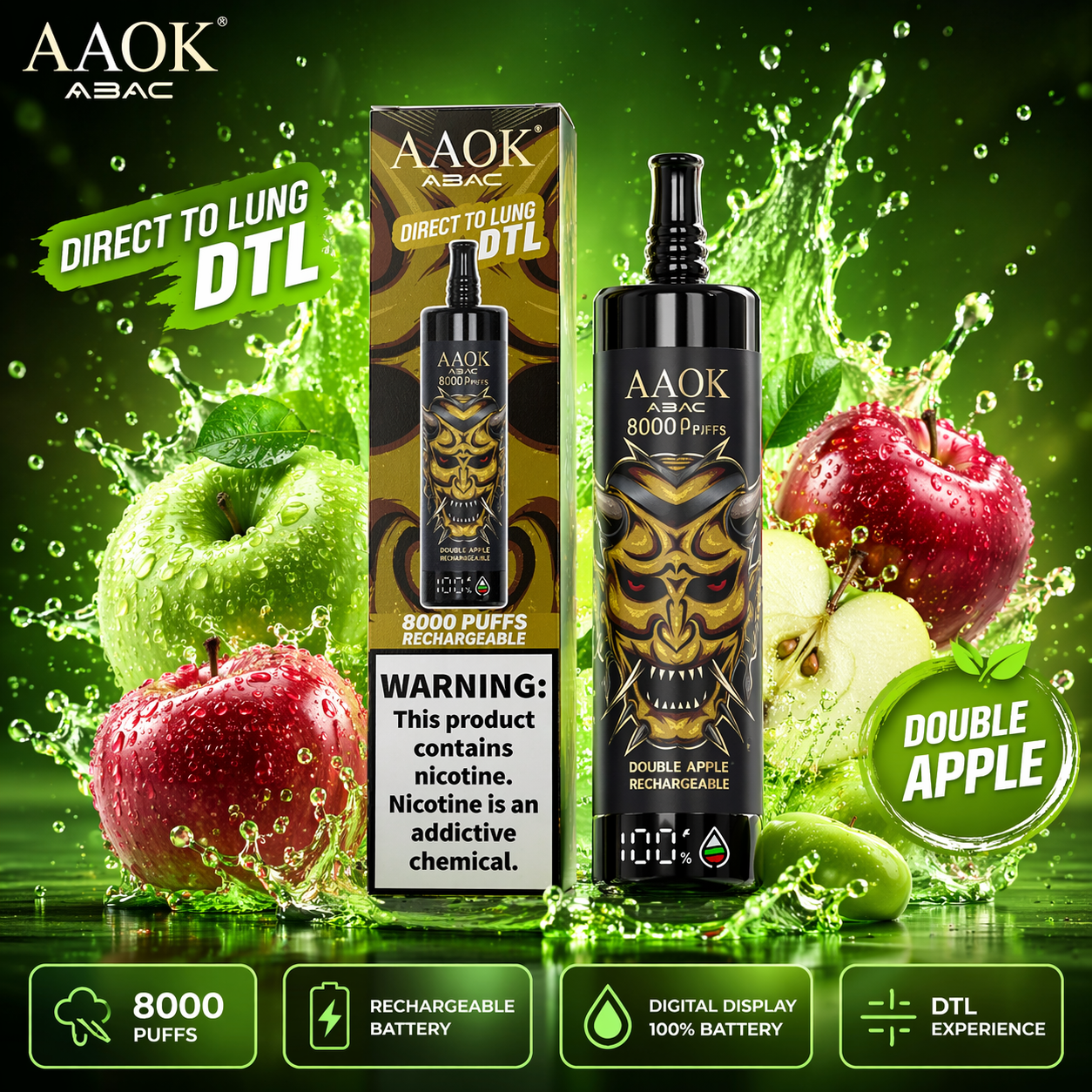 AAOK AK80000 Disposable Vape – 80,000 Puffs Rechargeable Mesh Coil Smart Display Vape