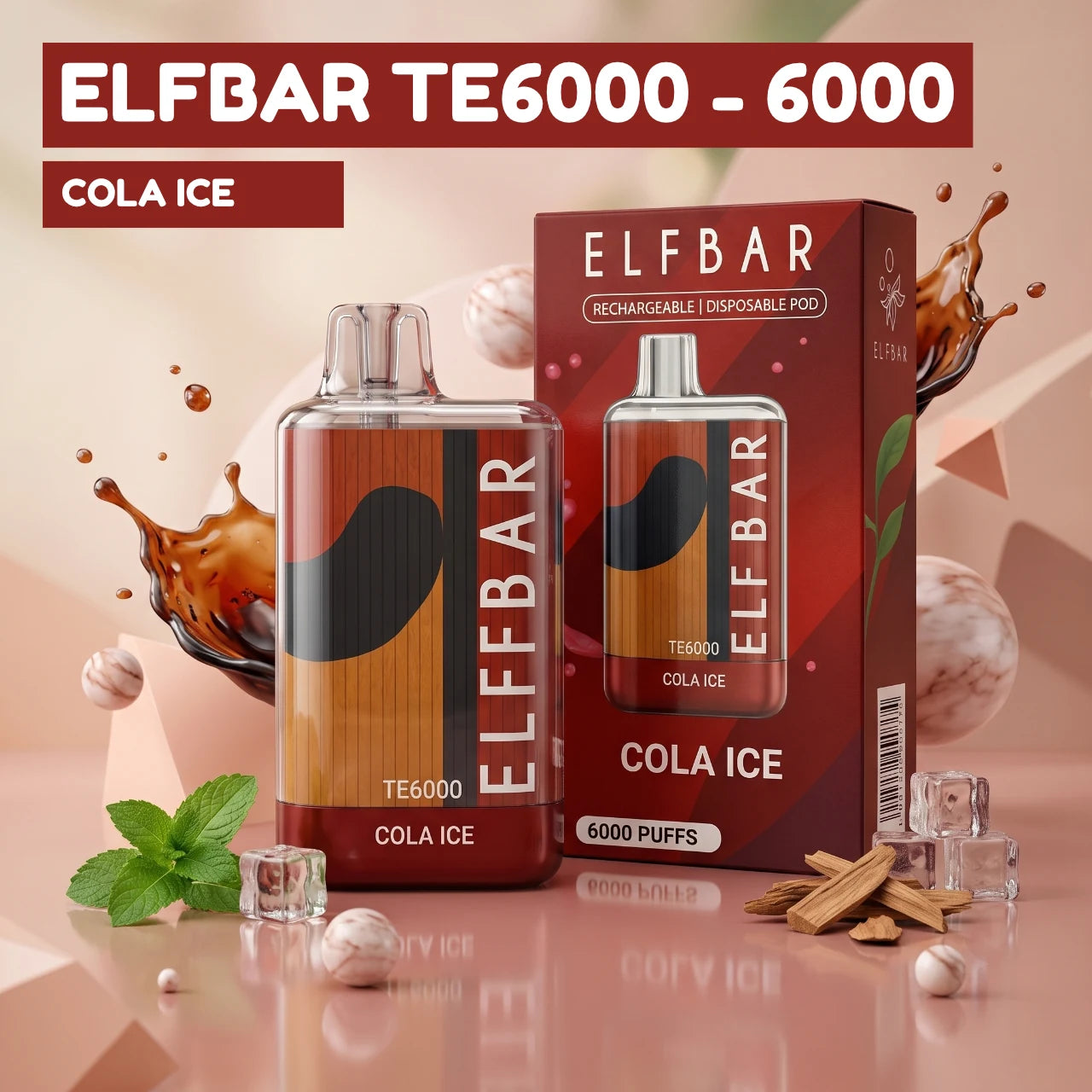 ElfBar TE6000 - 6000 disposable vape - Cola Ice flavour