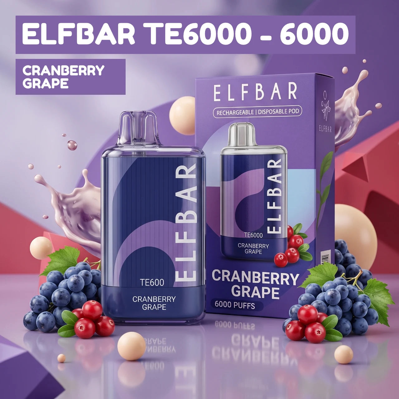ElfBar TE6000 - 6000 disposable vape - Cranberry Grape flavour