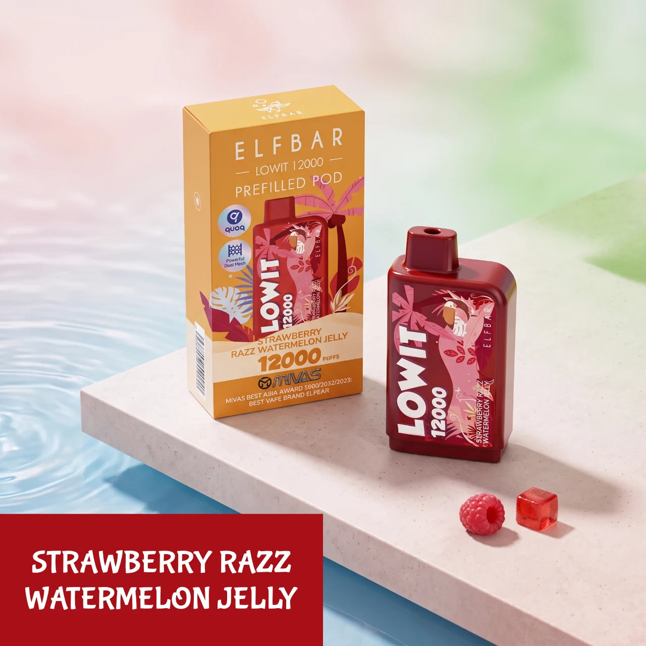 ELFBAR LOWIT 12000 disposable vape - Strawberry Razz Watermelon Jelly flavour