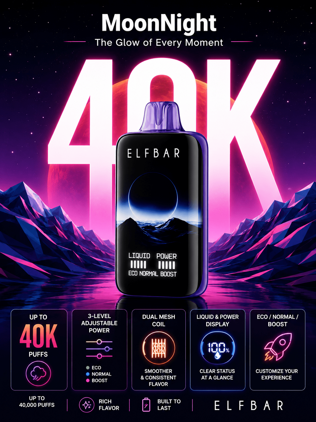 ELFBAR Moon Night Disposable Vape – 40000 Puffs | Vape Mash India