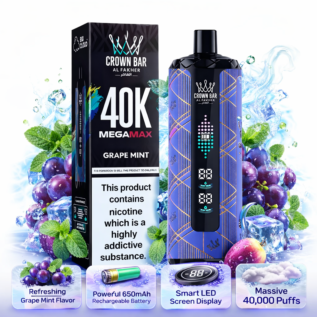 Al Fakher Crown Bar MegaMax 40K V2.0 Disposable Vape – 40,000 Puffs Rechargeable Shisha Vape with Dual Mesh Coil & LED Display