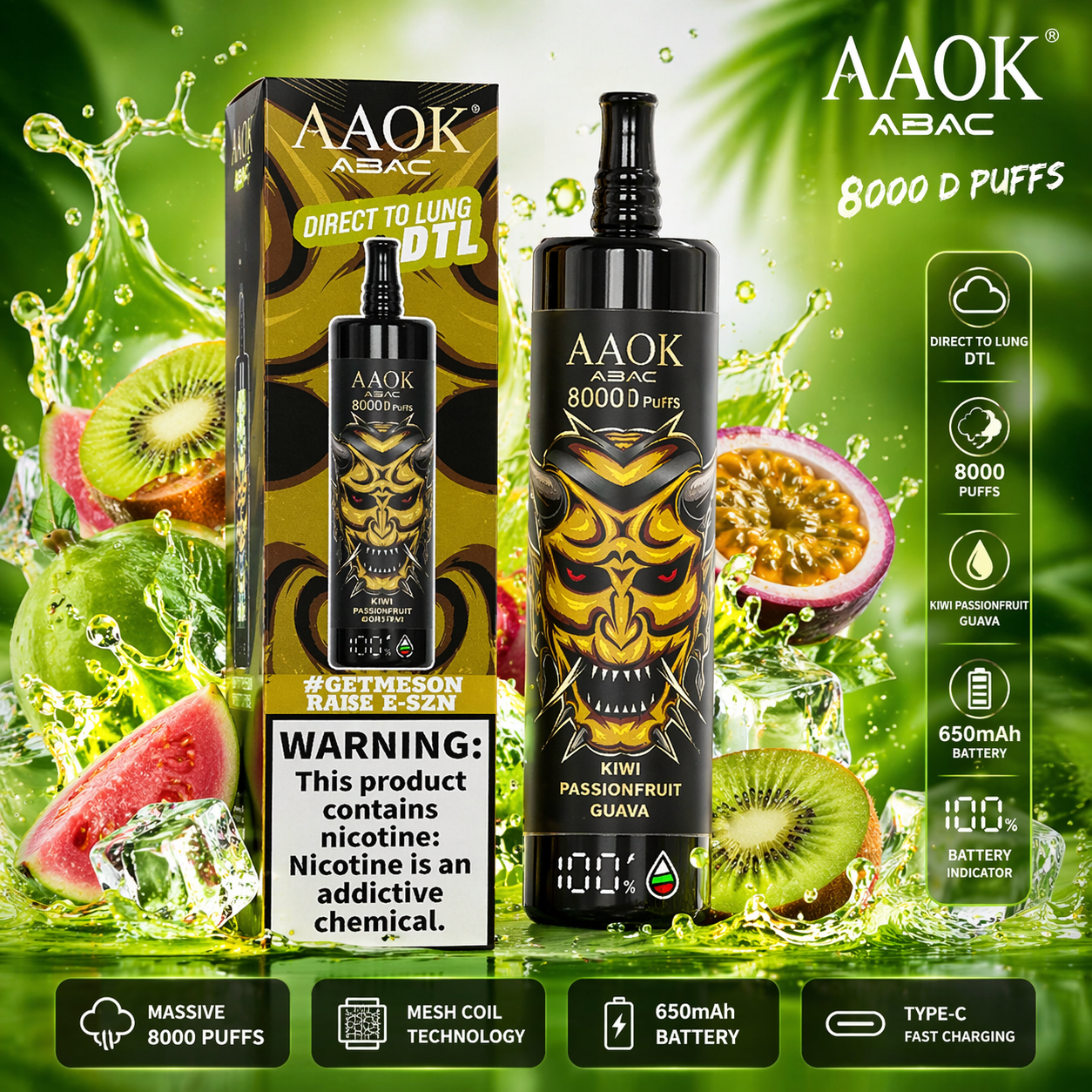 AAOK AK80000 Disposable Vape – 80,000 Puffs Rechargeable Mesh Coil Smart Display Vape