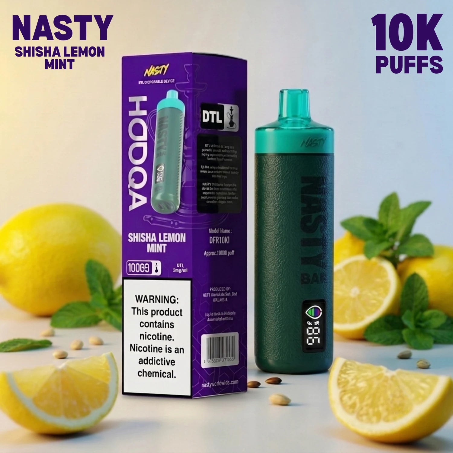 Nasty Bar HooQa - 10000 disposable vape - Shisha Lemon Mint flavour
