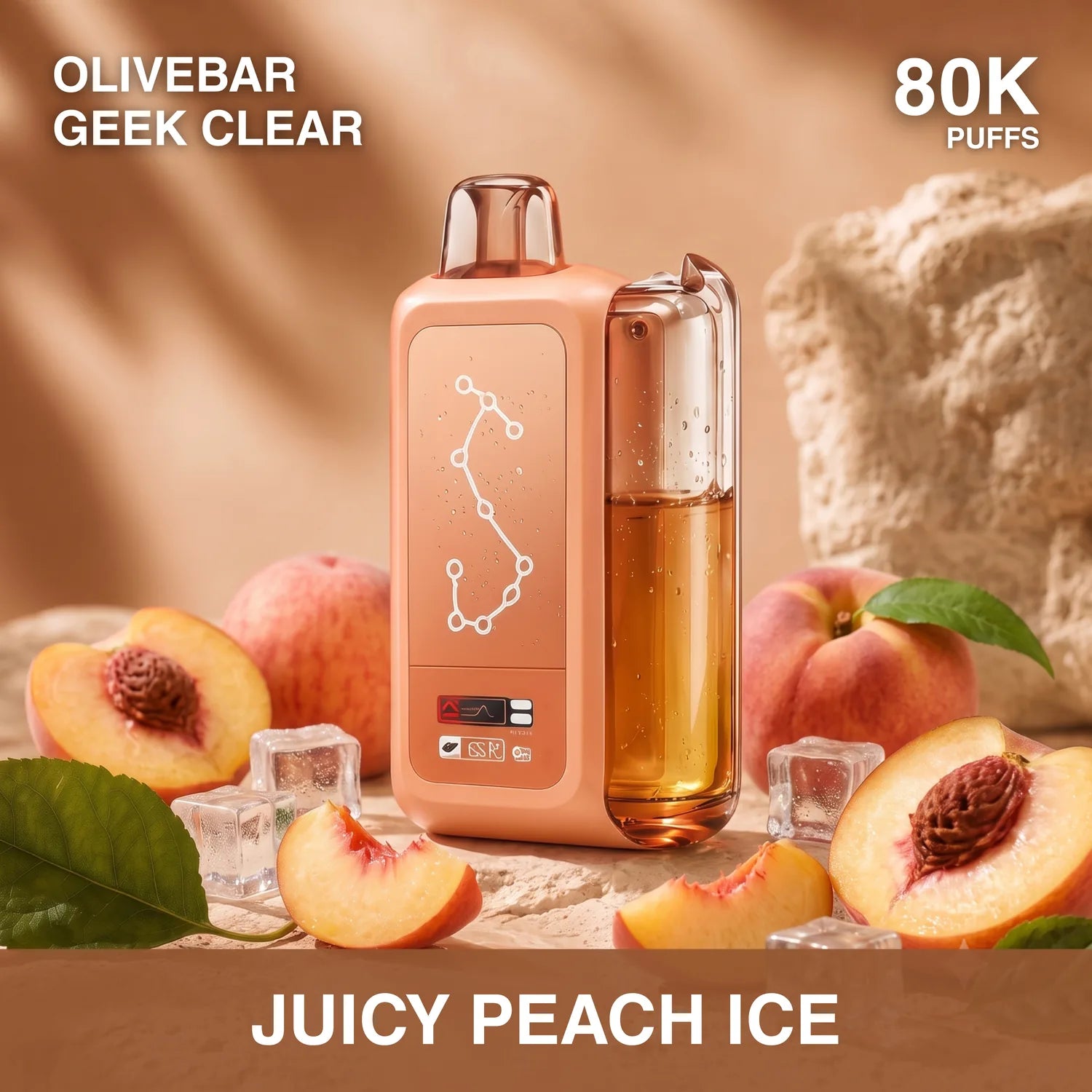 Olivebar Geek Clear 80000 disposable vape - Juicy Peach Ice flavour