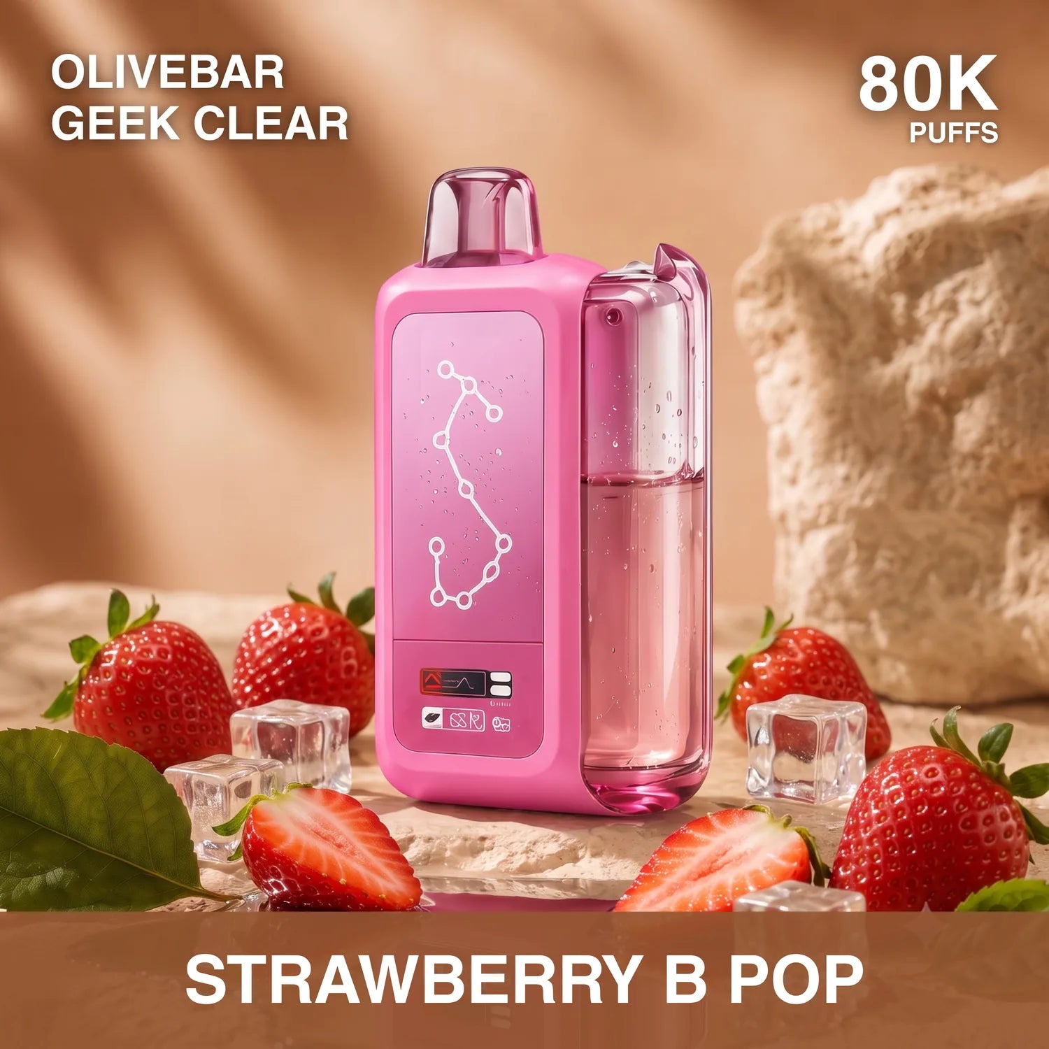 Olivebar Geek Clear 80000 disposable vape - Strawberry Pop flavour