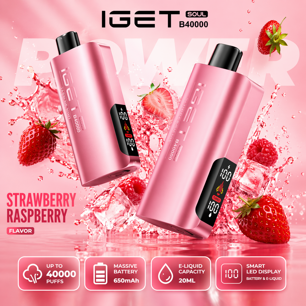 IGET Soul B40000 Disposable Vape – 40,000 Puffs Rechargeable Vape with Dual Modes (Regular & Turbo), Smart Display & Dual Mesh Coil
