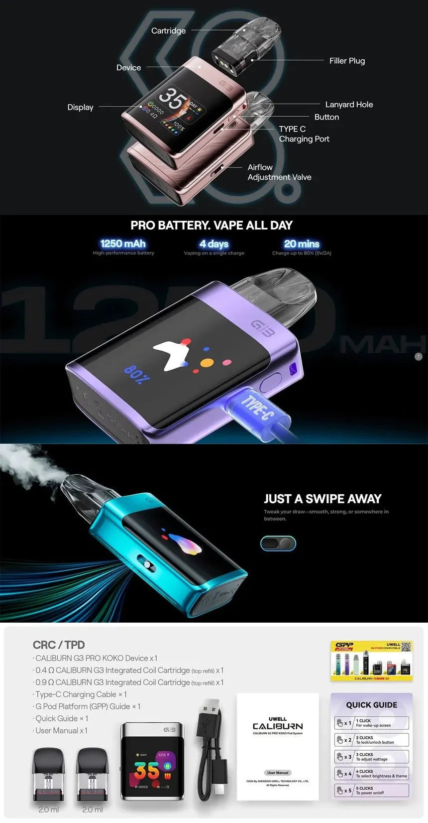 Uwell Caliburn G3 Pro KOKO Pod Kit India