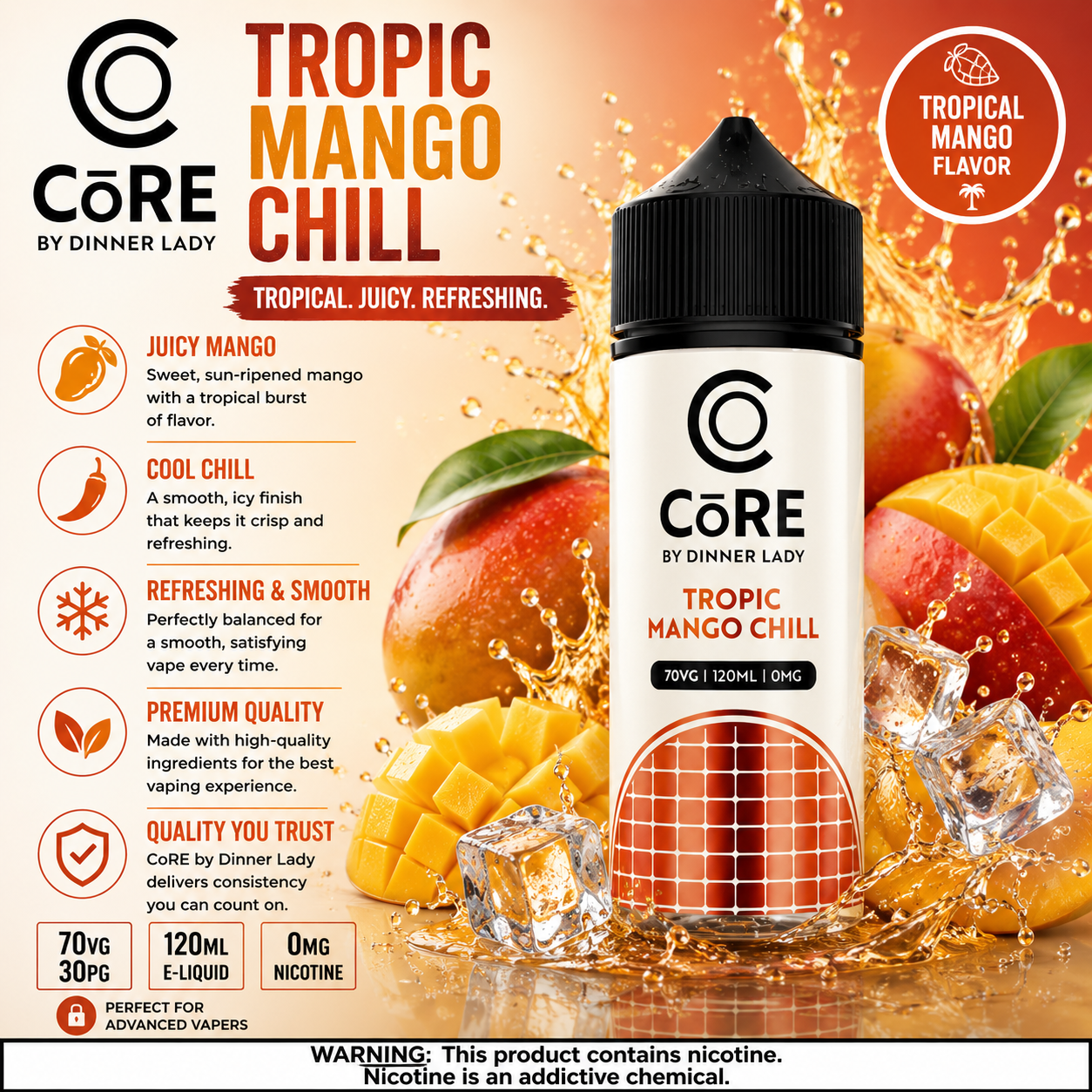 Tropic Mango Chill – CORE by Dinner Lady 120ML Vape Juice | 3MG, 6MG | Vape Mash India