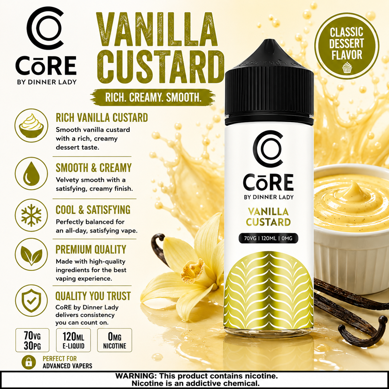 Vanilla Custard – CORE by Dinner Lady 120ML Vape Juice | 3MG, 6MG | Vape Mash India